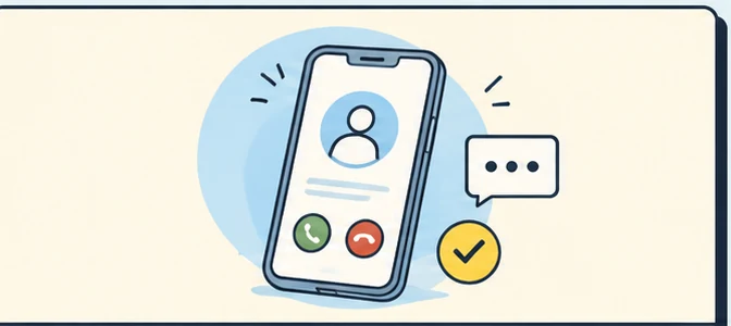 Illustration of a phone with an incoming call, speech bubble, and approval check — representing the quick fit call step.